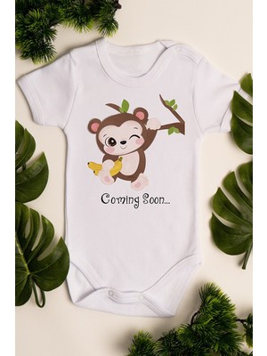 Limon Beyaz Bebek Maymun Baskılı Çıtçıtlı Body