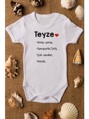 Limon Teyze Anne Yarısı Baskılı Beyaz Çıtçıtlı Body Zıbın