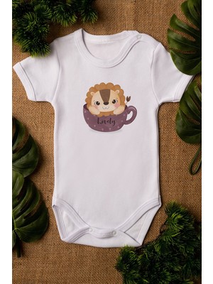 Limon Bebek Baby Aslan Baskılı Beyaz Çıtçıtlı
