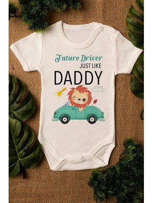 Limon Erkek Ekru Bebek Daddy Baskılı Çıtçıtlı Body 5 Pamuklu Zıbın