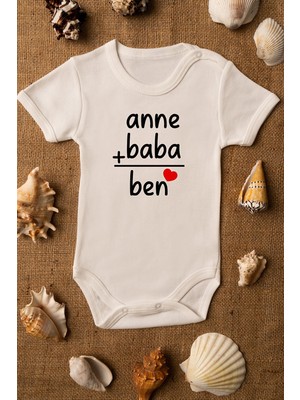 Limon Ekru Bebek Anne Baba Ben Baskılı Çıtçıtlı Pamuklu Zıbın