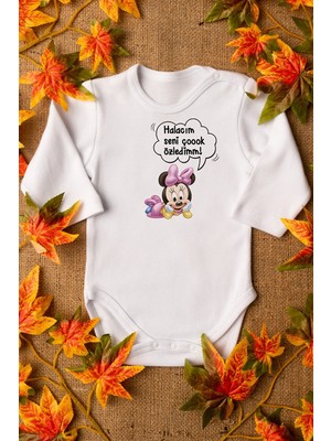 Limon Minnie Mouse Hala Seni Çok Özledim Organik Pamuklu Zıbın