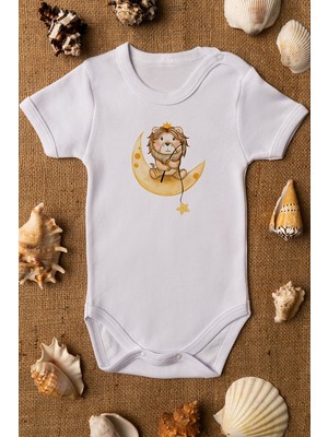 Limon Bebek Aslan Baskılı Beyaz Çıtçıtlı Body