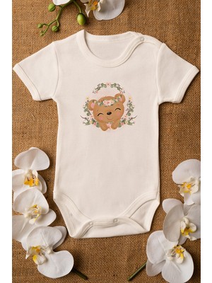 Limon Kız Bebek Baby Ayı Baskılı Ekru Çıtçıtlı Body 5038