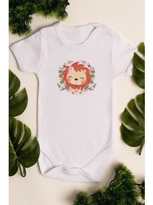 Limon Kız Bebek Aslan Baskılı Beyaz Çıtçıtlı Body 5039