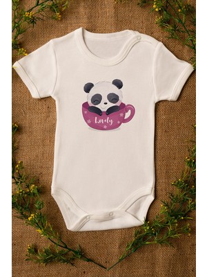 Limon Bebek Cup Panda Baskılı Ekru Çıtçıtlı Body