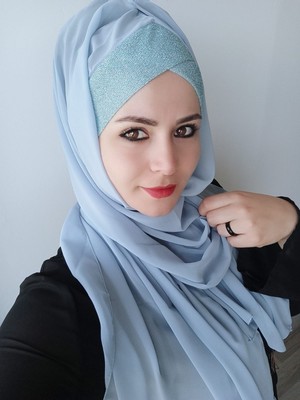 Butik Ayvitrin Kadın Modern Tek Bant Simli Hazır Şal Bebe Mavisi