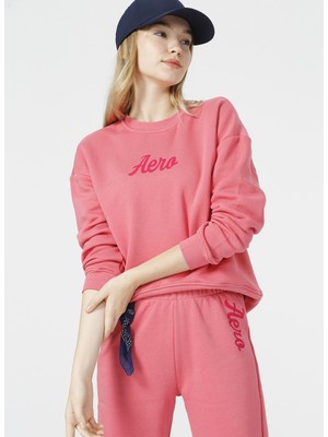 Aeropostale Bisiklet Yaka Pembe Baskılı Kadın Sweatshirt