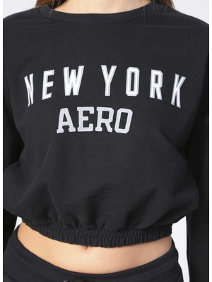 Aeropostale K-LEMON Bisiklet Yaka Uzun Kol Siyah Kadın Sweatshirt