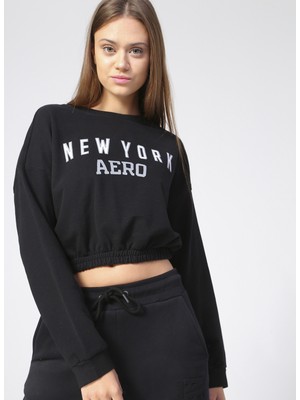 Aeropostale K-LEMON Bisiklet Yaka Uzun Kol Siyah Kadın Sweatshirt