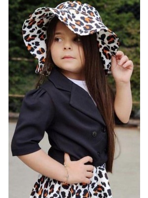 Riccotarz Kız Çocuk Blazer Ceketli Şapkalı Leopar Etekli Takım