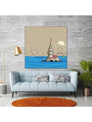 SML Tablo Sanatsal Çizim Kız Kulesi İstanbul Balık Tutan Adam Kanvas Tablo