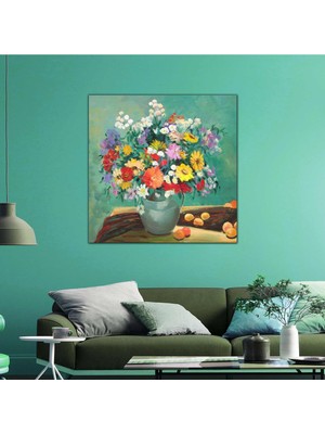 SML Tablo Yağlı Boya Efektli Vazodaki Çiçekler Sanatsal Kanvas Tablo