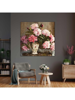 SML Tablo Yağlı Boya Efektli Vazodaki Çiçekler Kanvas Tablo