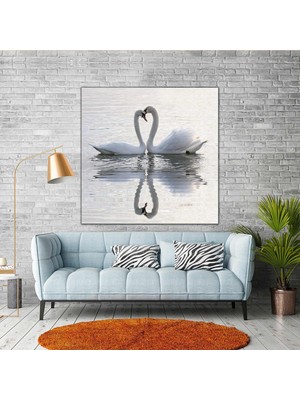 SML Tablo Göldeki Kuğ Çifti Aşk Love Manzara Hayvan Kanvas Tablo