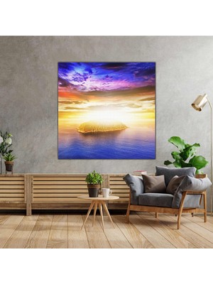 SML Tablo Gün Batımı Ada Manzara Doğa Deniz Kanvas Tablo