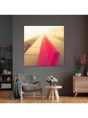 SML Tablo Pembe Bank Şehir Sis Sahil Manzara Kanvas Tablo