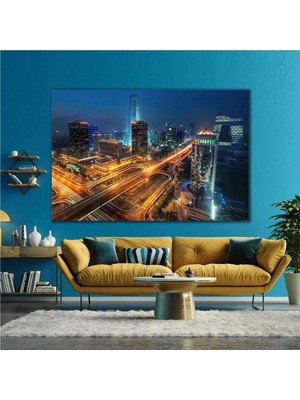 SML Tablo Gece Işıklarıyla Aydınlanan Şehir Kanvas Tablo