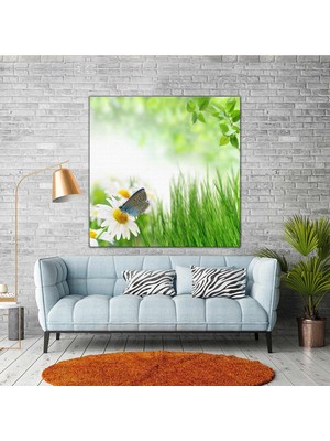 SML Tablo Papatyaya Konmuş Kelebek Makro Çekim Orman Yeşil Ağaç Huzur Manzara Kanvas Tablo