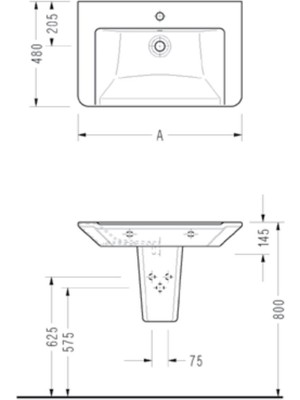 Serel E.C.A Serel Diagonal 48X65 cm Yarım Ayaklı Lavabo DG01+DG21