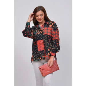 Kadın Renkli Dijital Desenli Viskon Büyük Beden Gömlek