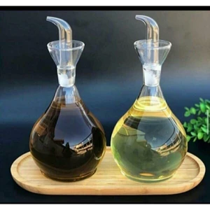 2 Adet 900 ml Borosiklat Tombul Cam Yağdanlık ve Altlık Cam Kapaklı