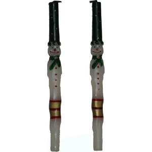 Yılbaşı Yeşil Şapkalı Kardan Adam Figürlü 25 cm Beyaz Renk 2 Adet Şamdan Mumu