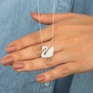 Miavi Silver 925 Ayar Gümüş Zirkon Taşlı Kuğu Kolye 