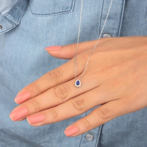 Miavi Silver 925 Ayar Gümüş Safir Taşlı Damla Kolye 