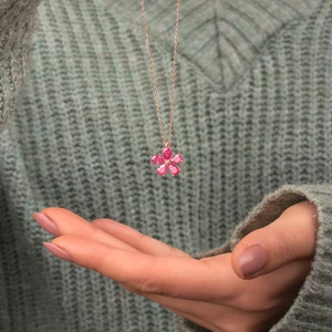 Miavi Silver 925 Ayar Gümüş Pembe Taşlı Papatya Kolye 
