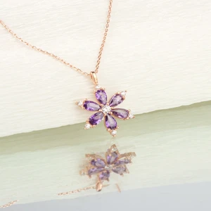 Miavi Silver 925 Ayar Gümüş Ametist Sevda Çiçeği Kolye 