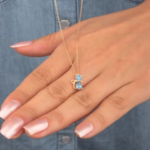 Miavi Silver 925 Ayar Gümüş Aquamarine Taşlı Kedi Kolye