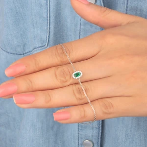 Miavi Silver 925 Ayar Gümüş Yeşil Taşlı Oval Bileklik 