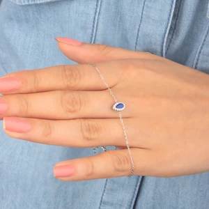Miavi Silver 925 Ayar Gümüş Safir Taşlı Damla Model Bileklik 