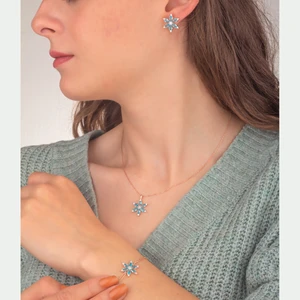 Miavi Silver 925 Ayar Gümüş Aquamarine Taşlı Nergis Çiçeği Takı Seti