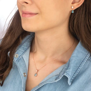 Miavi Silver 925 Ayar Gümüş Aquamarine Taşlı Damla Kolye Küpe Kombin 