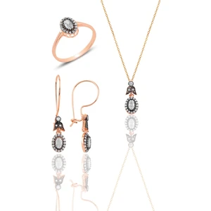 Söğütlü Silver Gümüş Rose Elmas Montürlü Oval Üçlü Set…
