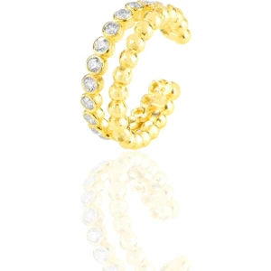 Söğütlü Silver Gümüş Altın Yaldızlı Zirkon Taşlı Sıkıştırmalı Kıkırdak Küpe