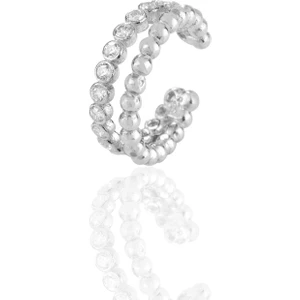 Söğütlü Silver Gümüş Rodyumlu  Zirkon Taşlı Sıkıştırmalı Kıkırdak Küpe