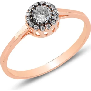 Söğütlü Silver Gümüş Rose Elmas Montürlü Yuvarlak Yüzük.