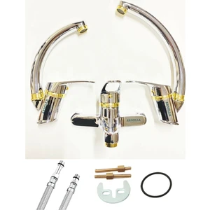 Armilla Armatür Krom Gold Mix Kuğu Banyo Mutfak ve Lavabo Bataryası Musluğu 3’lü Set Krom Gold Kaplama