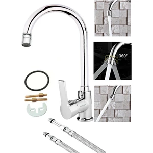 Armilla Armatür Baston Borulu Lüx T Gövde 360 Derece Hareketli Başlıklı Mutfak Eviye Bataryası Musluğu Sıcak Soğuk Girişli 001