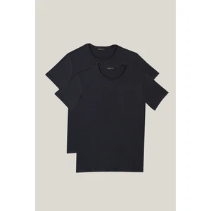 AC&Co / Altınyıldız Classics Erkek Lacivert Slim Fit Dar Kesim Bisiklet Yaka %100 Pamuk 2'li Tişört Paketi