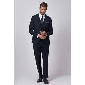 ALTINYILDIZ CLASSICS Erkek Lacivert Slim Fit Dar Kesim Mono Yaka Yelekli Yünlü Su Ve Leke Tutmayan Nano Takım Elbise