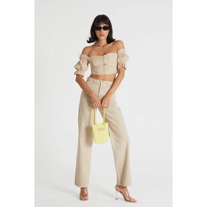 Cross Jeans Diana Bej Rengi Yüksek Bel Dad Straight Fit Jean Pantolon C 4517-031