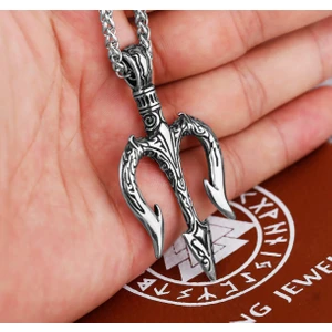 Daisy Shop Daisyshop  Paslanmaz Çelik Neptune Trident Gladyatör Poseidon Mızrak Erkek Kolye