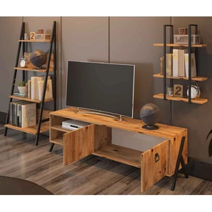 AVM Park Yanke Atlantik Çam TV Ünitesi ve Kitaplık – Suntalam Gövde, Metal Raflı, Modern Dekora Uygun 150x35x58 cm
