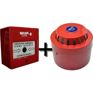 Yangın Alarm Ihbar Ikaz Sireni ve Butonu 220V 2'li Set