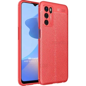 Oppo A16 Kılıf Deri Dokulu Silikon Kırmızı