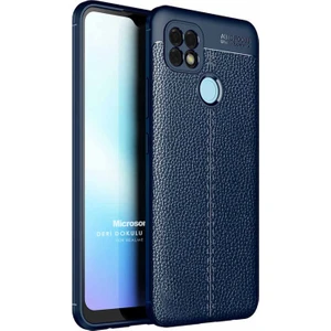 Realme C25 Kılıf Deri Dokulu Silikon Lacivert